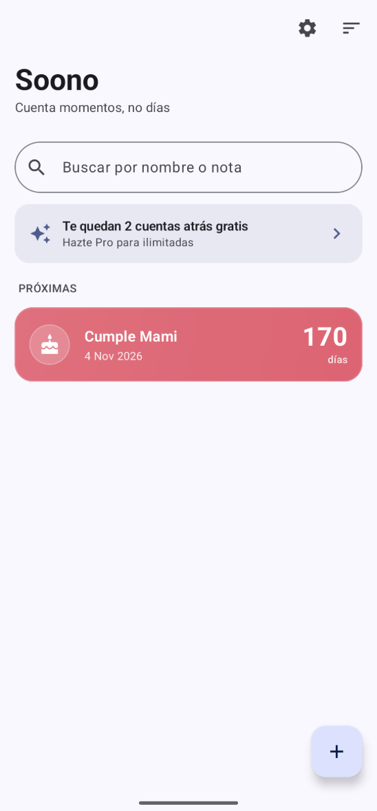 Soono — pantalla principal en Android