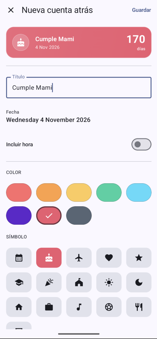 Soono — detalle de cuenta atrás en Android